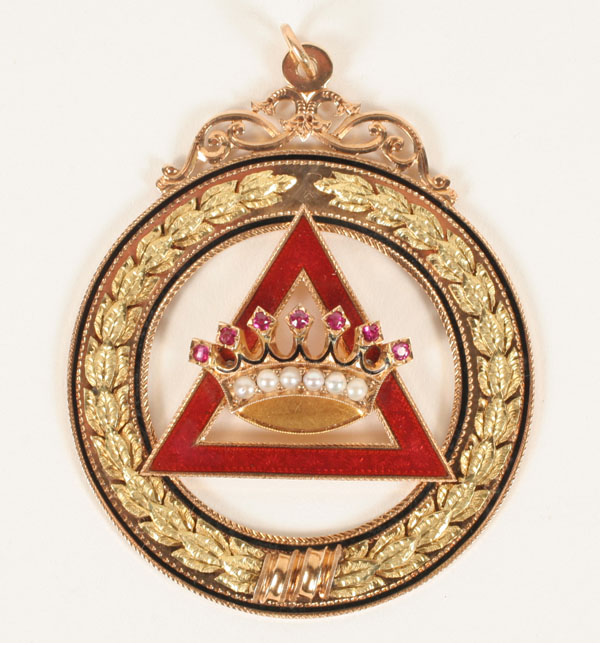 Appraisal: Men's Rose Croix Masonic fraternal pendant in yellow and rose