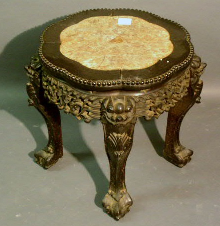 Appraisal: Carved ebony oriental plant stand with marble insert