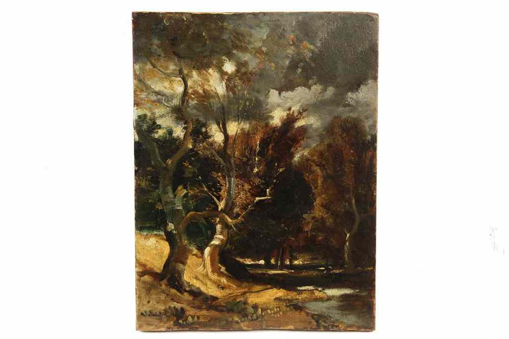 Appraisal: OIL ON WALNUT PANEL - Barbizon Landscape unsigned with note