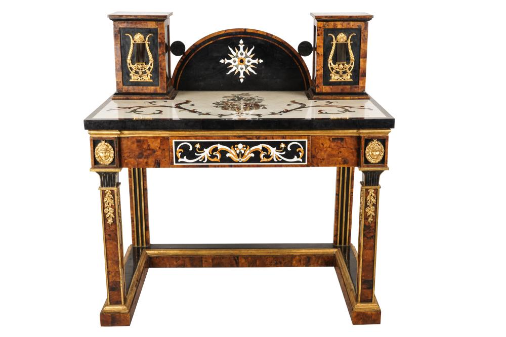 Appraisal: NEOCLASSICAL STYLE PIETRA DURA WRITING DESKwith gilt metal mounts and