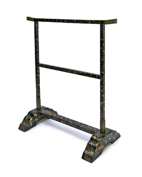 Appraisal: A Japanese gilt and brown lacquer towel rack th century