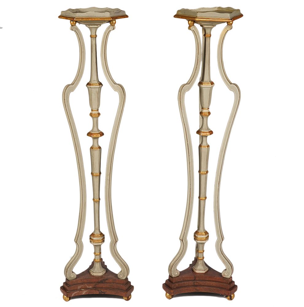 Appraisal: Pr English Paint Decorated Gilt Fern Stands Pair of English