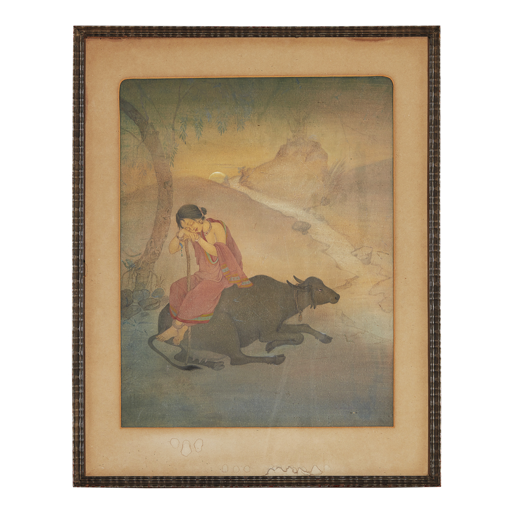 Appraisal: INDIAN SCHOOL TH CENTURY GIRL WITH A BUFFALO watercolour on