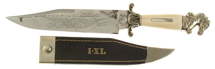 Appraisal: COMMEMORATIVE HORSEHEAD BOWIE KNIFE - clip point blade marked on