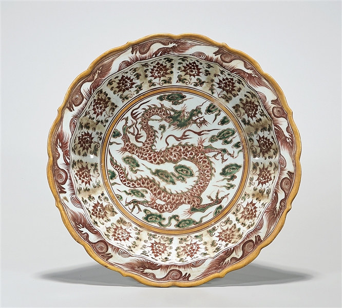 Appraisal: Chinese enameled porcelain charger with dragon motif D approx Condition