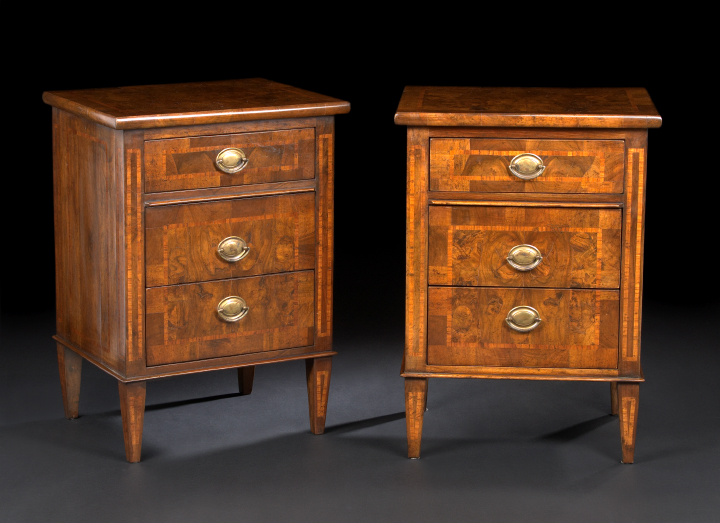 Appraisal: Pair of Italian Walnut Commodes each with a double-banded rectangular