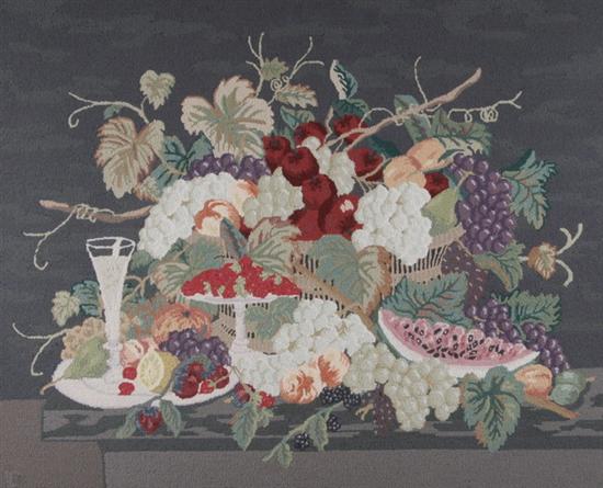 Appraisal: LARGE HAND-WOVEN TEXTILE th century Depicting a still life IC