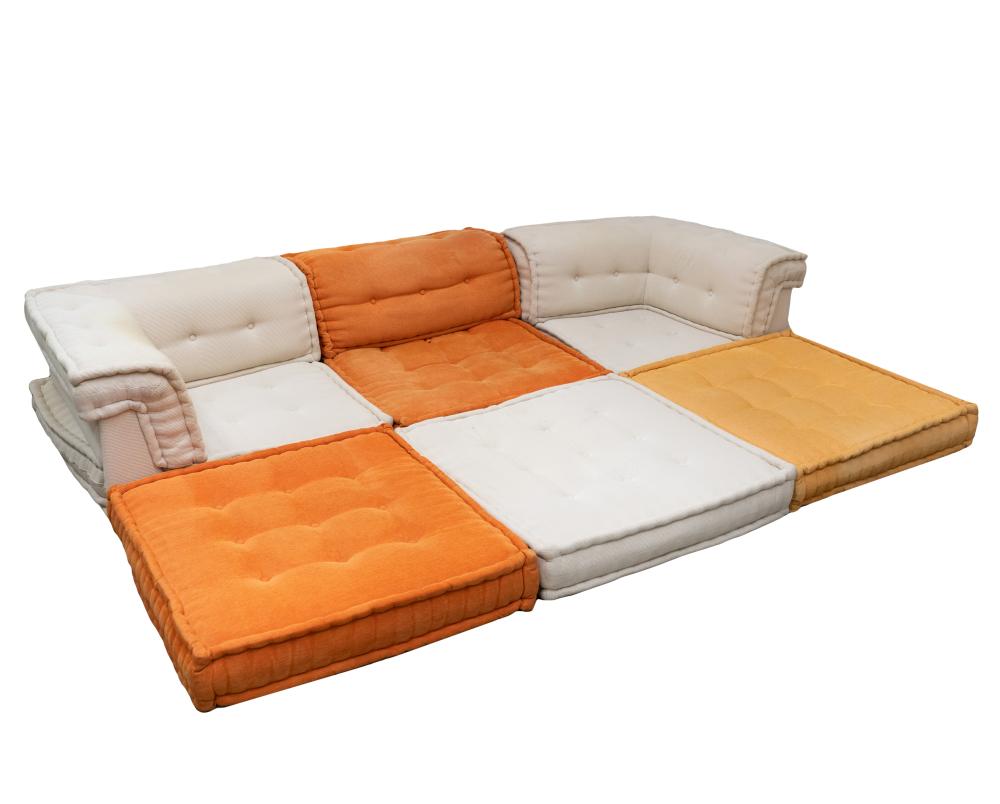 Appraisal: ROCHE BOBOIS MAH JONG SOFAwith manufacturers labels covered in orange