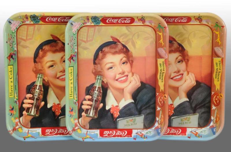 Appraisal: Lot of Coca-Cola Menu Girl Serving Trays Description s Two