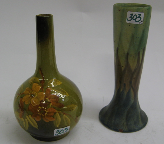 Appraisal: TWO ART POTTERY VASES One is an English Teckware bud