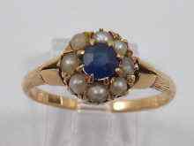 Appraisal: A yellow metal tests ct gold sapphire and pearl ring