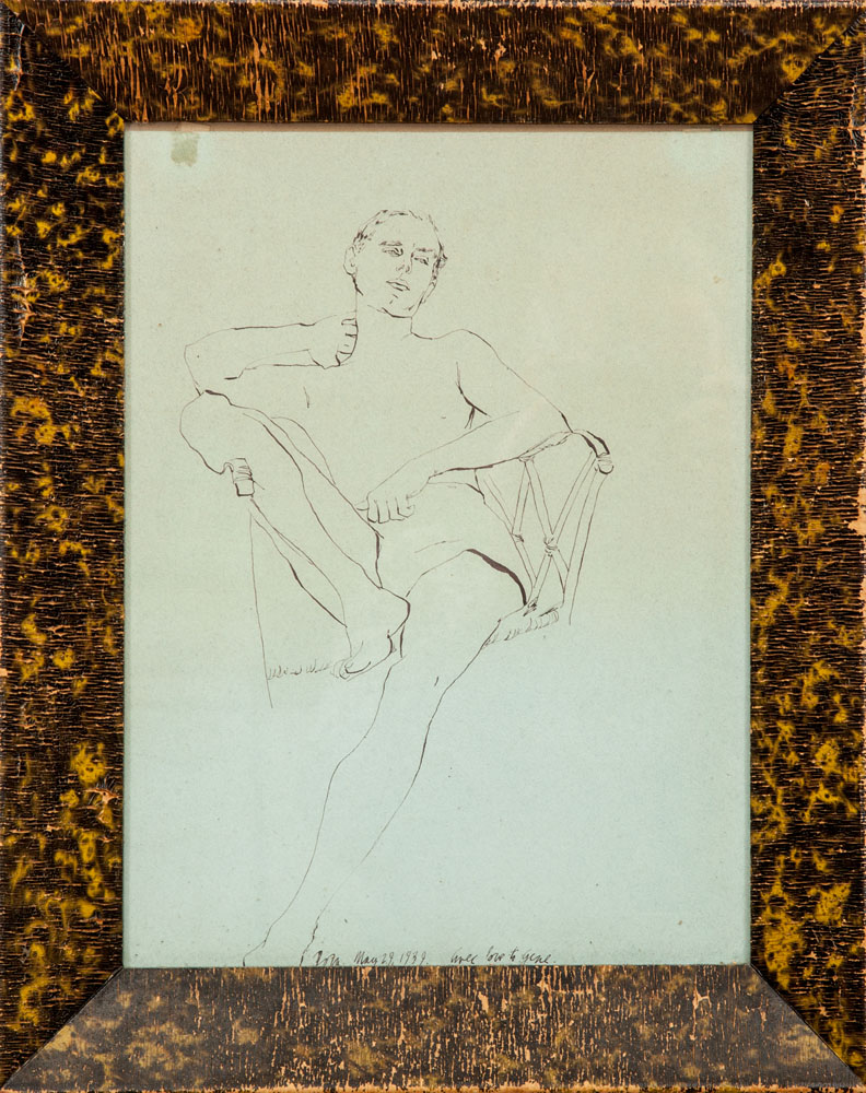 Appraisal: th Century School Seated Man Ink on blue grey paper