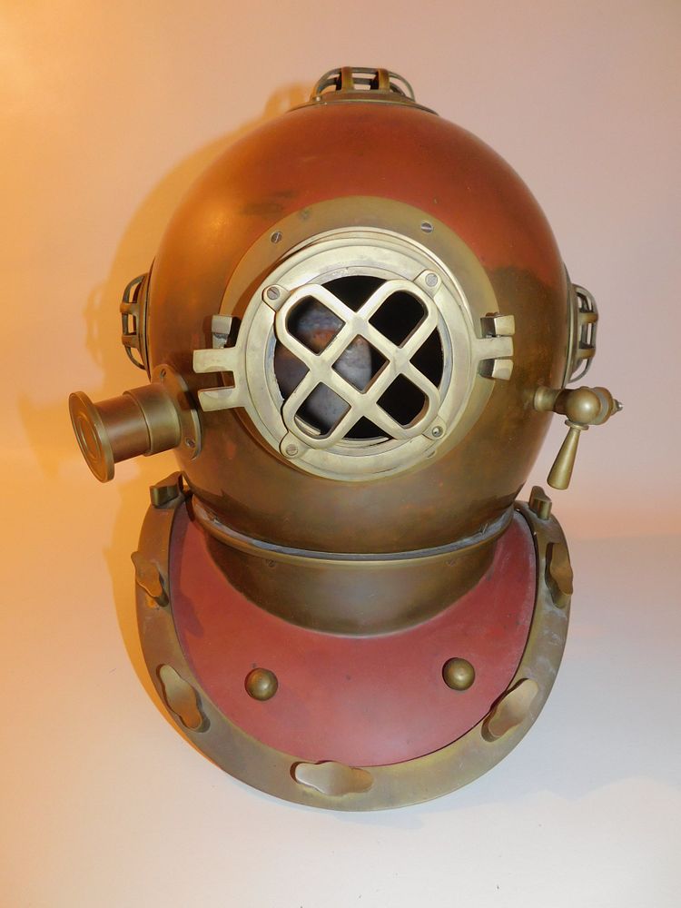 Appraisal: VINTAGE BRASS DIVING HELMET Vintage brass diving helmet x inches