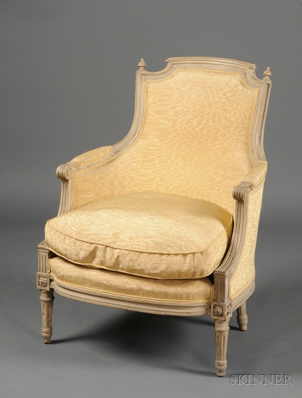 Appraisal: Louis XVI Gray-painted Beechwood Bergere en Cabriolet with chapeau de