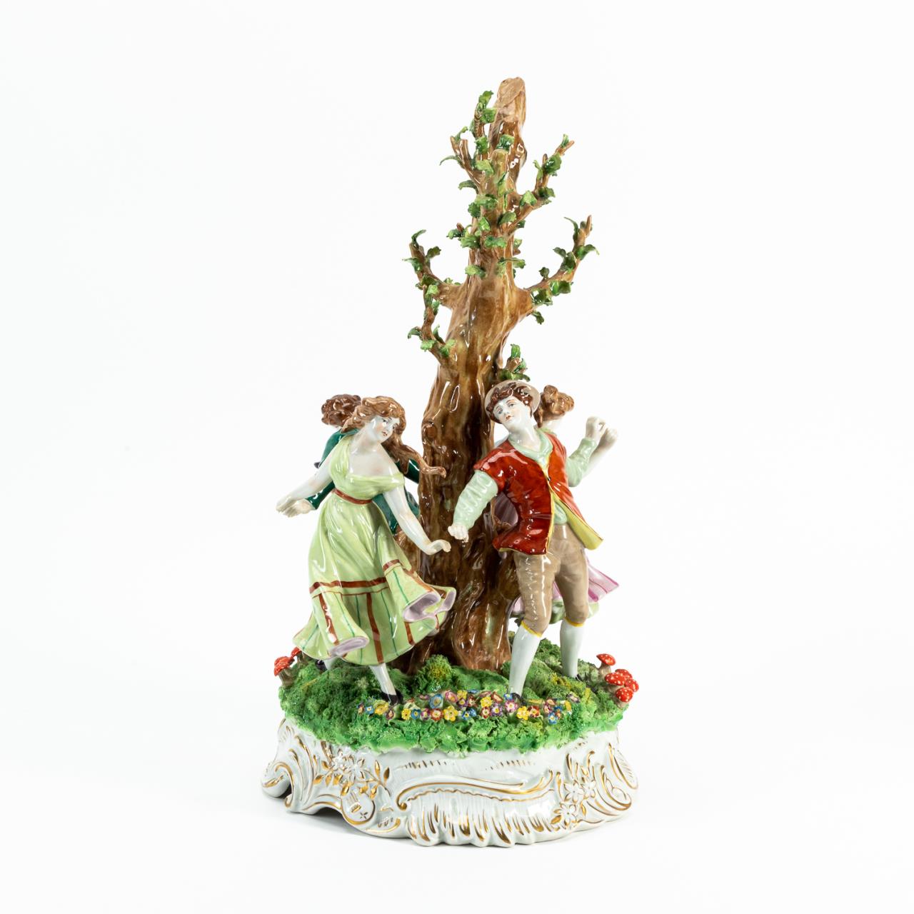 Appraisal: LARGE GERMAN DANCING FIGURAL PORCELAIN CENTERPIECE Von Schierholz Porzellan Manufaktur