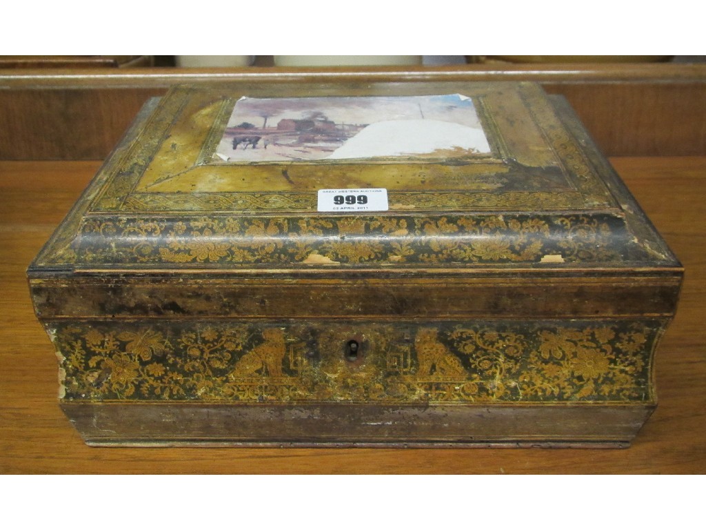 Appraisal: Edwardian papier mache sewing box