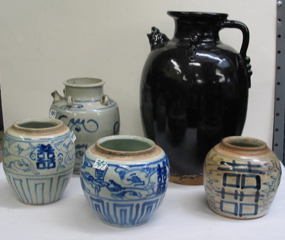 Appraisal: A GROUP OF FIVE ASIAN POTTERY VESSELS One is a