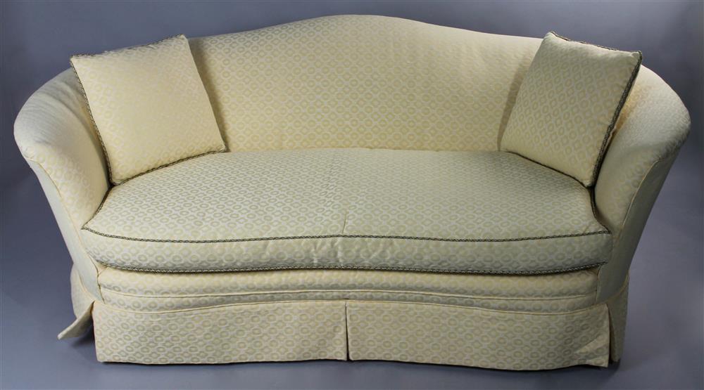 Appraisal: ELEGANT BUTTERCUP YELLOW DESIGN UPHOLSTERED SOFA WITH BRAID TRIM gently