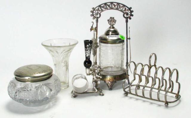 Appraisal: Group of Antique Silver Silver Plate including figural napkin holder