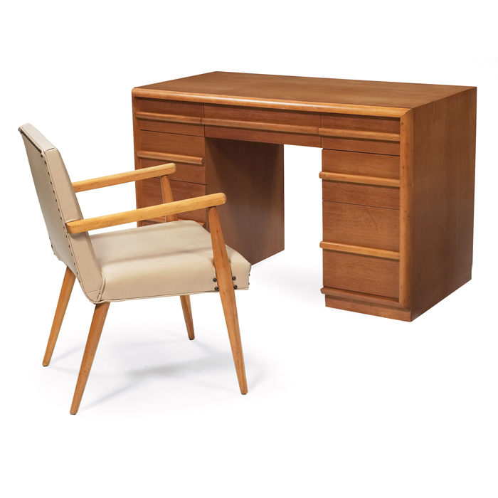 Appraisal: T H Robsjohn-Gibbings desk and chair by Widdicomb mahogany ''Sherry''