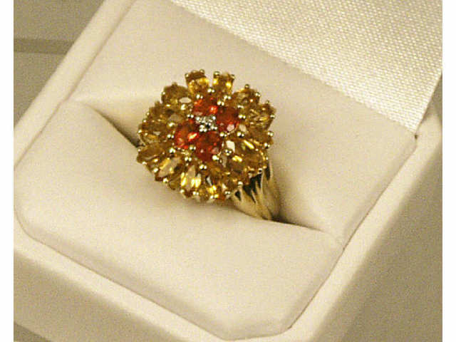 Appraisal: Pleasant K yellow gold lady's multicolored stone ring retail