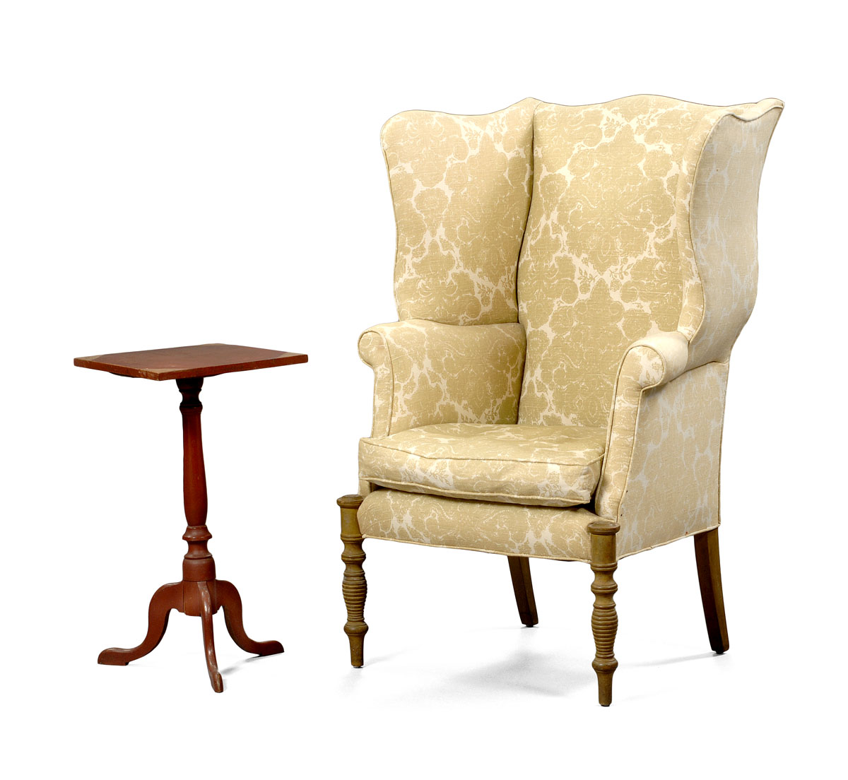 Appraisal: NEW HAMPSHIRE COUNTRY SHERATON WING CHAIR IN YELLOW PAINT The