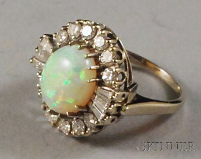 Appraisal: kt White Gold Opal and Diamond Ring set with a