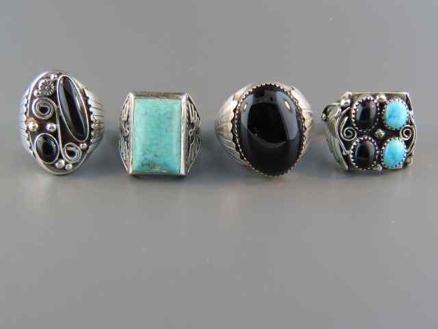 Appraisal: Indian Sterling Man's Rings including turquoise black onyx grams