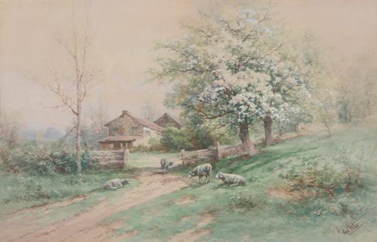 Appraisal: CARL WEBER American - COTTAGE WITH SHEEP signed lower right