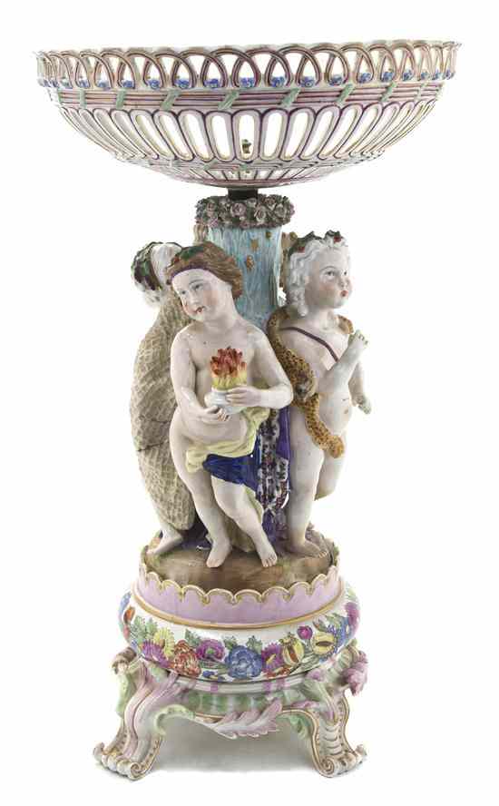 Appraisal: A Continental Porcelain Centerpiece having a reticulated circular basket over