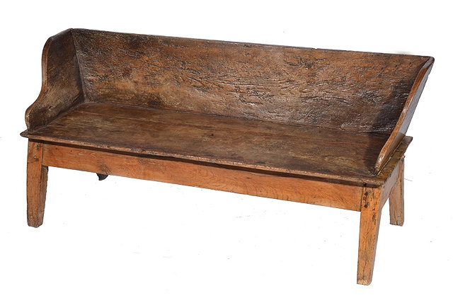 Appraisal: AN ANTIQUE RUSTIC ELM AND OAK BENCH with angled back