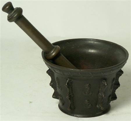 Appraisal: A th century bronze mortar Probably Spanish with an associated