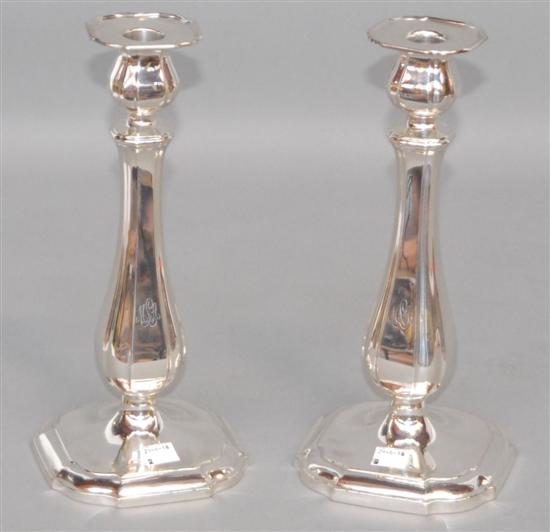 Appraisal: PAIR WILLIAM B DURGIN WEIGHTED STERLING SILVER CANDLESTICKS Georgian style