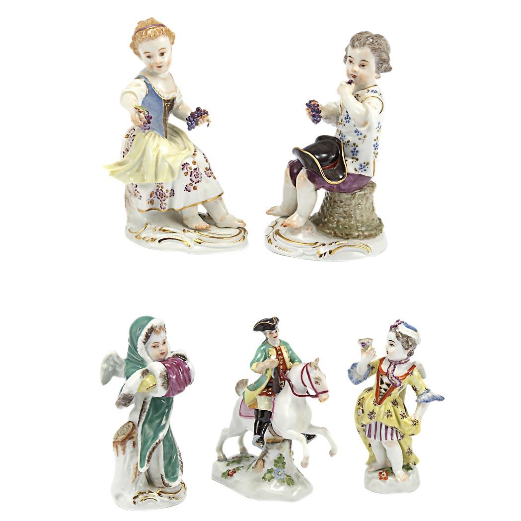 Appraisal: Group of Meissen Porcelain Figures Comprising a pair of courting