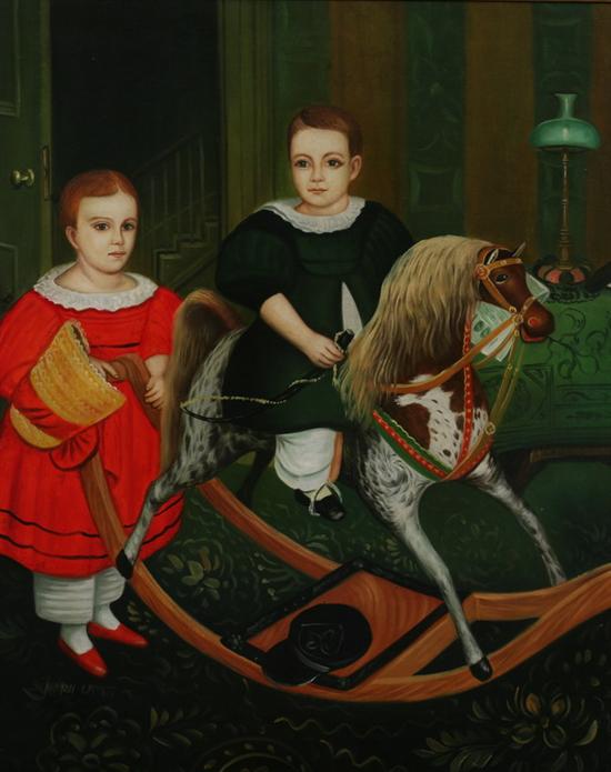 Appraisal: MARY LATO American th century TWO CHILDREN WITH ROCKING HORSE