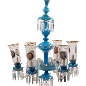 Appraisal: A Bohemian Enameled Opaline Glass Six-Light Chandelier for the Persian