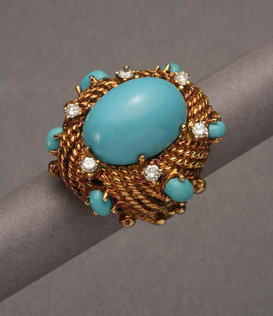 Appraisal: Lot Property of Various Owners -Karat Yellow-Gold Turquoise and Diamond