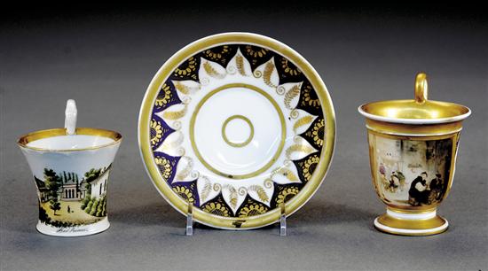 Appraisal: German porcelain cups and saucer late th centuryfooted cup and