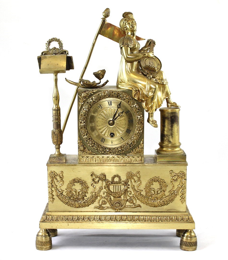 Appraisal: An ormolu mantel clock th century surmounted with a female