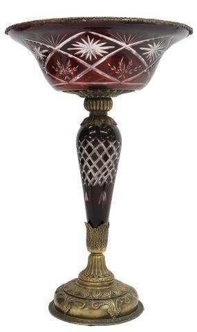 Appraisal: Decorative centerpiece pedestal compote Mark Roberts late th c ruby-cut-to-clear