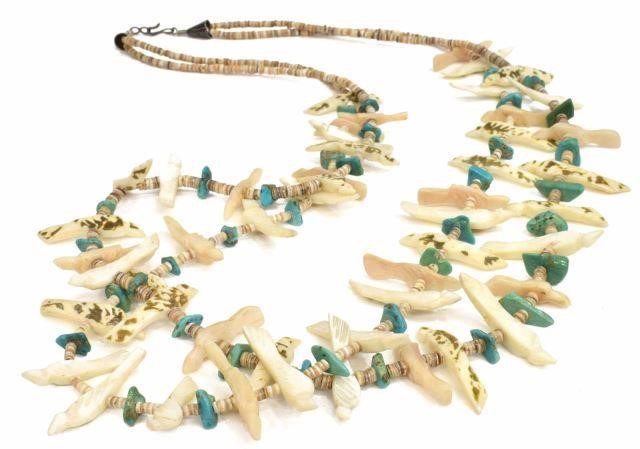 Appraisal: Native American two-strand fetish necklace likely Zuni turquoise and shell