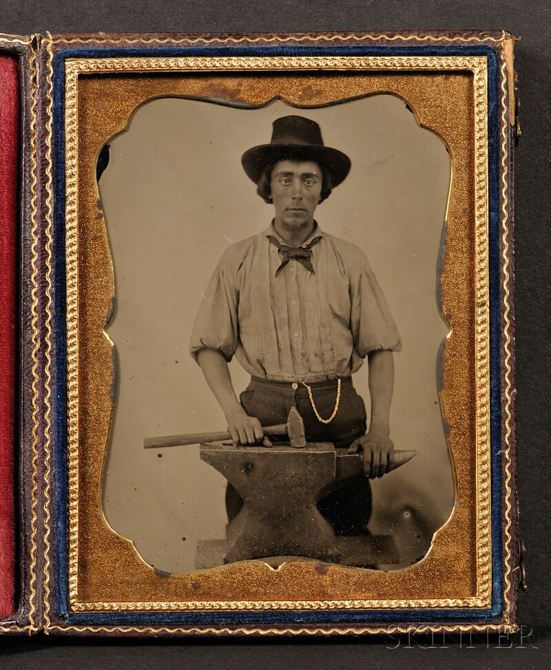 Appraisal: Quarter Plate Ambrotype Portrait of a Blacksmith with his hammer