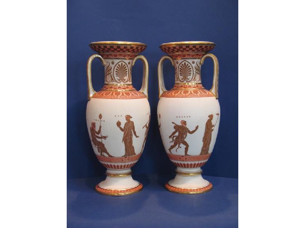 Appraisal: A PAIR OF ETRUSCAN REVIVAL VASES of baluster form decorated