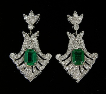 Appraisal: Emerald Diamond Georgian Style Earrings A pair of k white