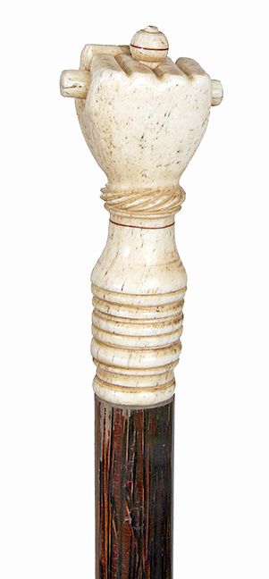 Appraisal: Whalebone Fist Cane- Mid th Century- A carved whale bone