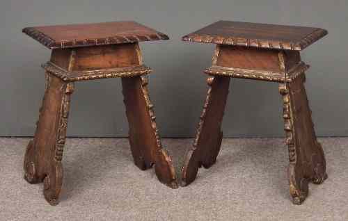 Appraisal: A pair of Italian walnut and parcel gilt rectangular stools