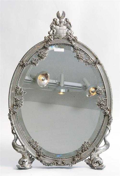 Appraisal: MIRROR Paris th century Standing mirror on two fish-shaped feet