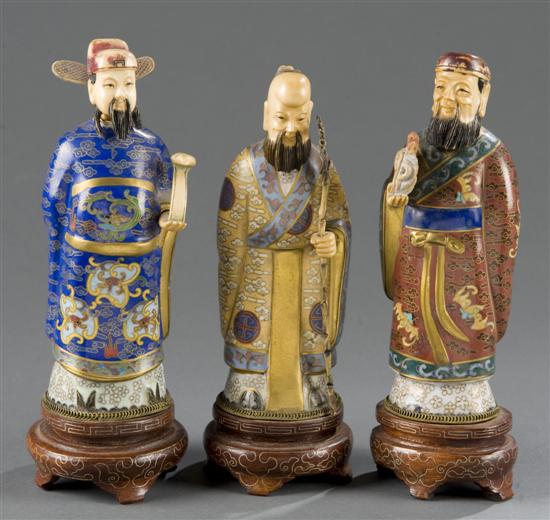 Appraisal: Group of Chinese cloisonne and ivory figures th century Man