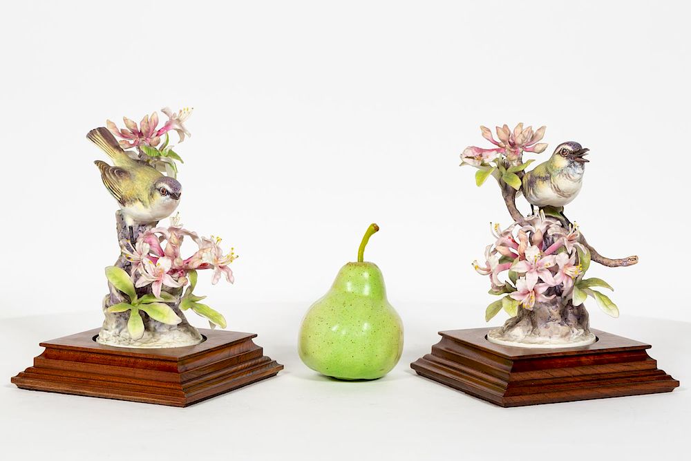 Appraisal: Pair Doughty Red Vireo w Wooden Stands Boxes Dorothy Doughty