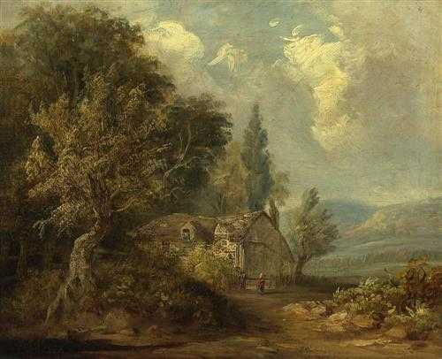 Appraisal: ENGLAND TH CENTURY Landscape with farmhouse Oil on canvas x